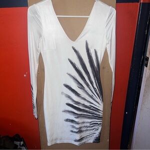 Bebe Cream and Black Long Sleeve Dress